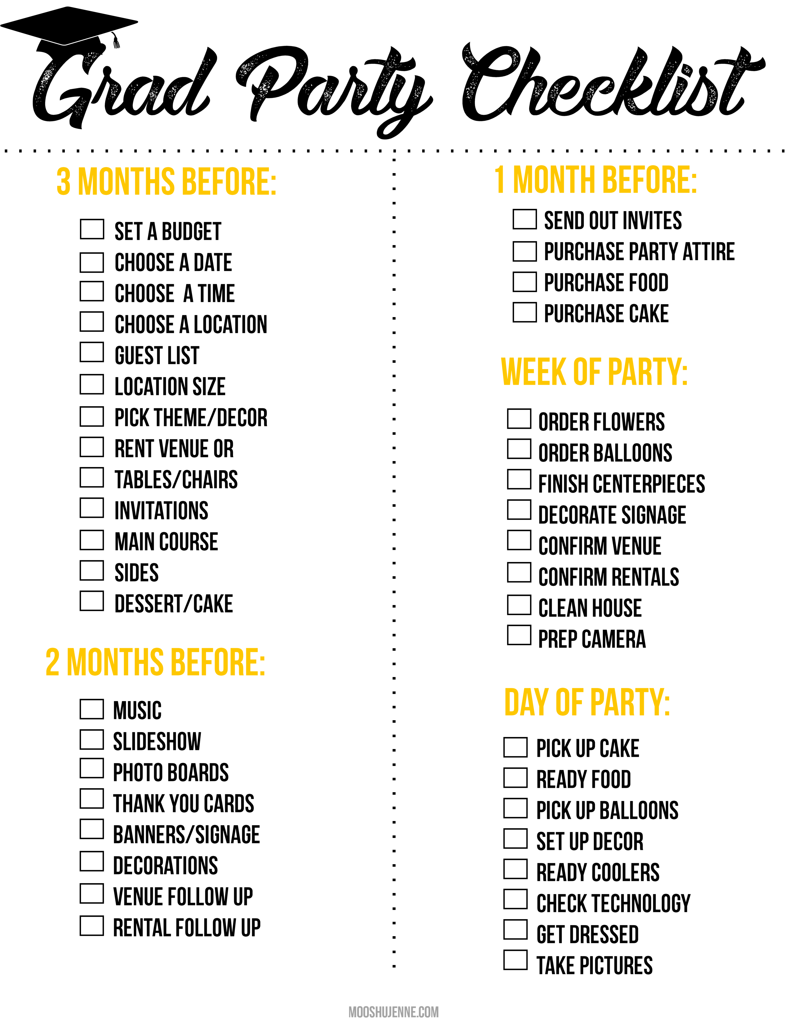 Graduation Party Printable Checklist - Mooshu Jenne