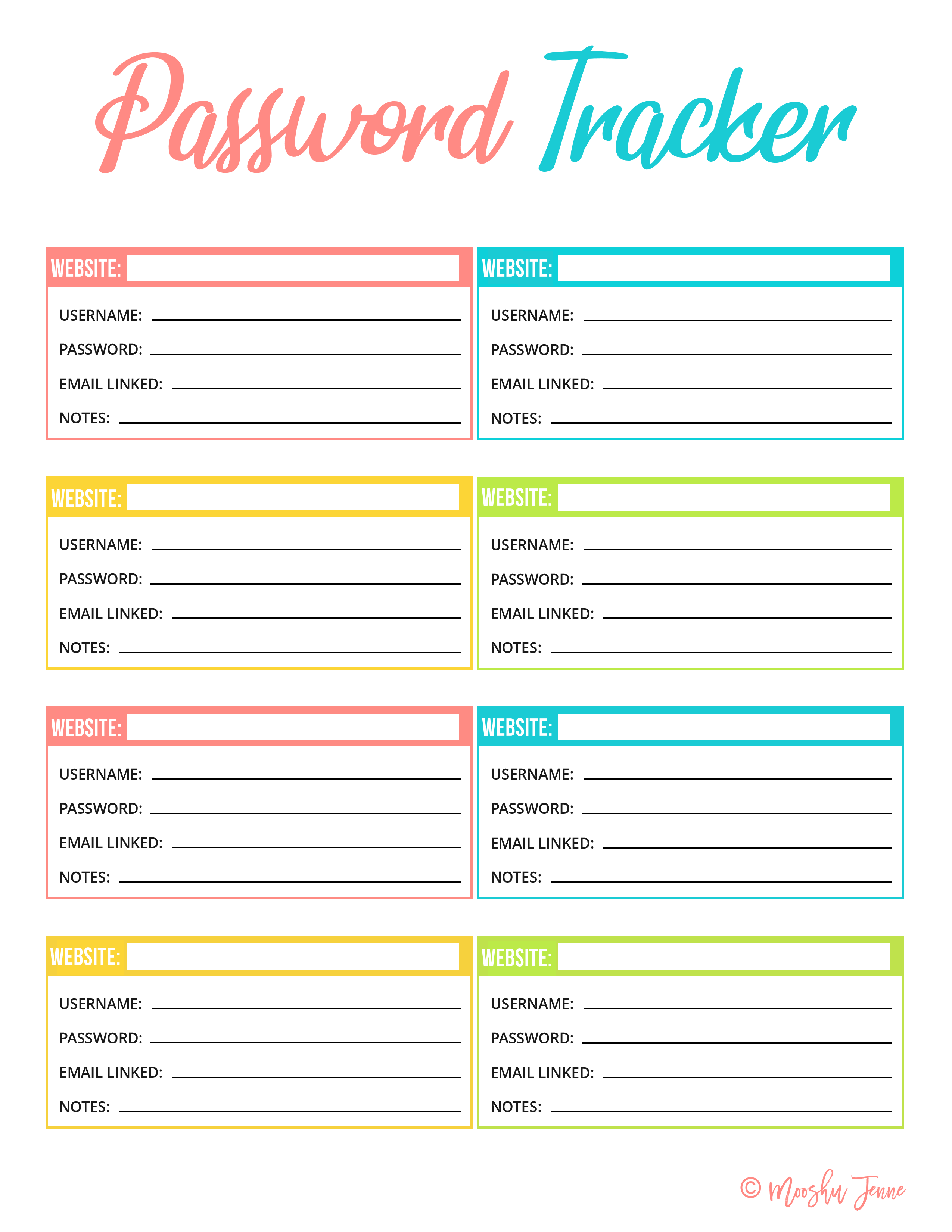 free printable password sheet