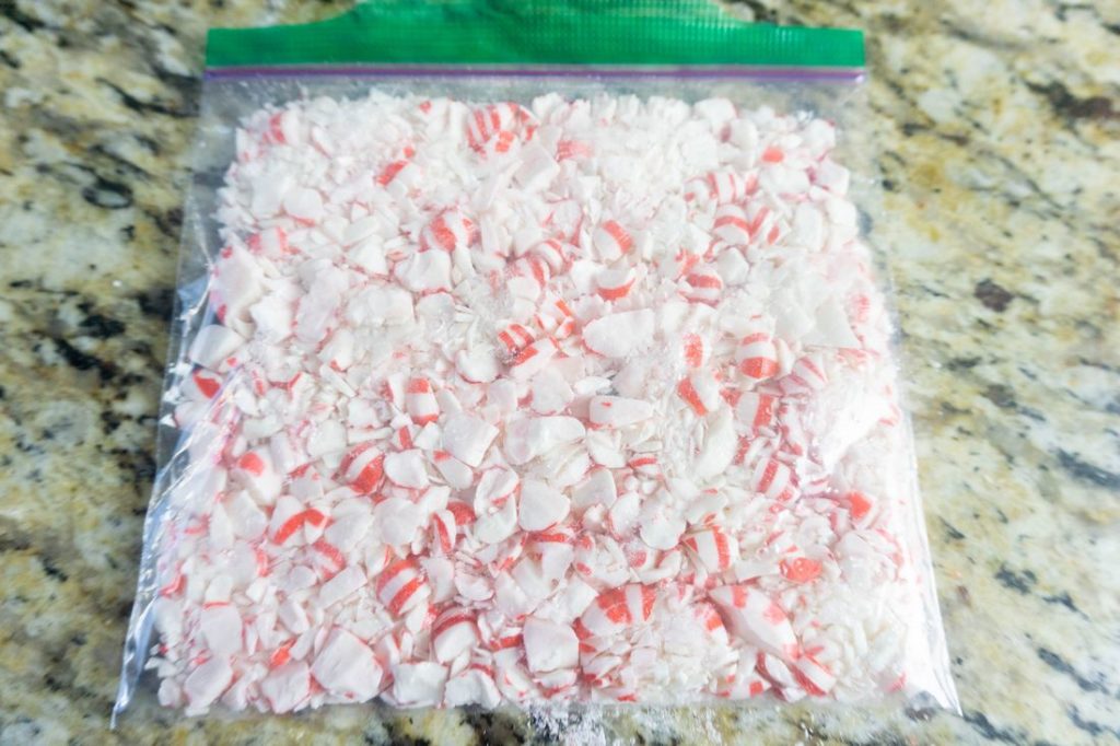 Crushed Peppermint candies in a zip lock bag